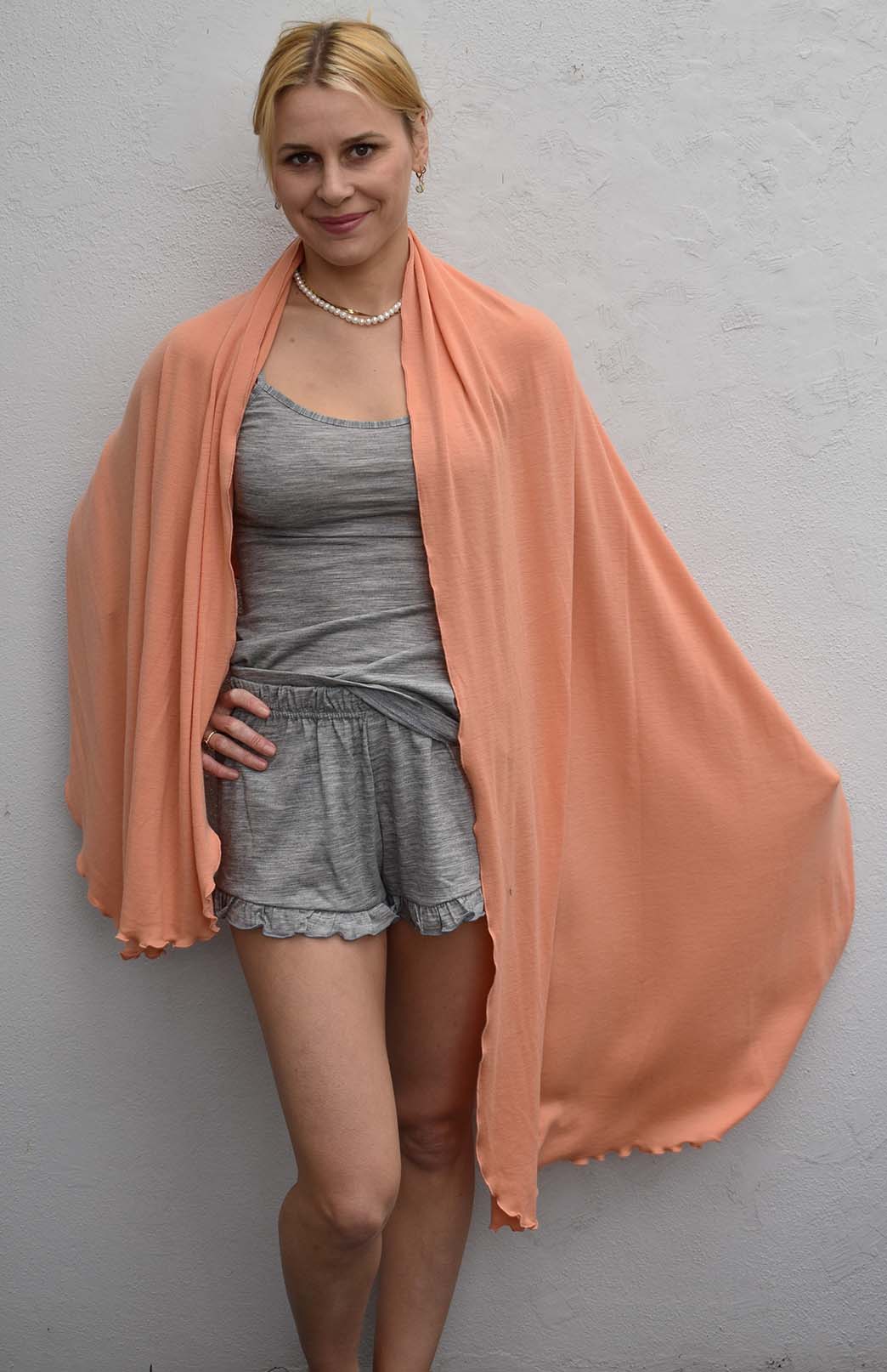 Light Grey Marl Women's Merino Wool Camisole Top and Ruffled Shorts Pyjama Set