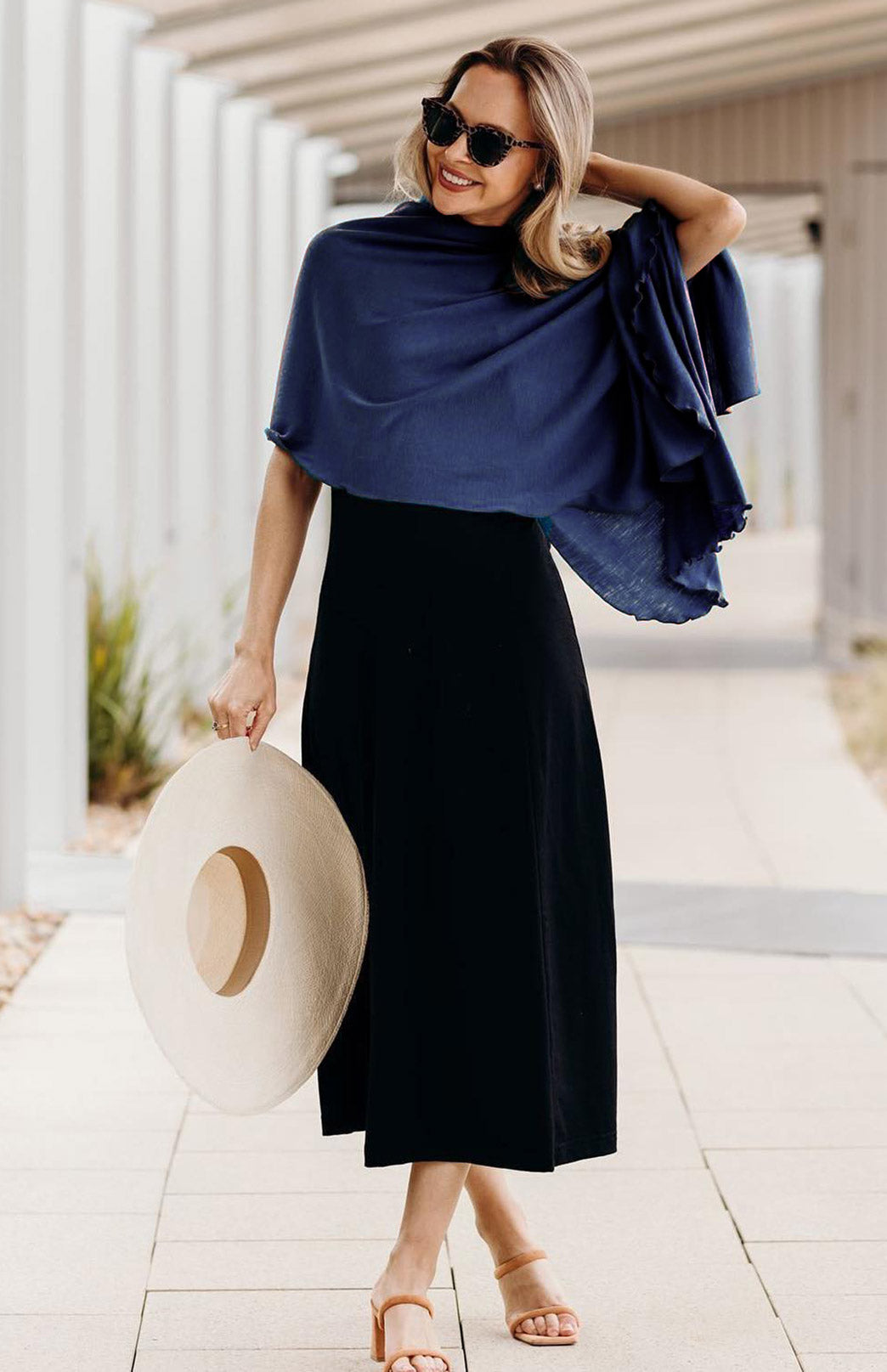 Navy Blue Women's Merino Wool Luxury Scarf