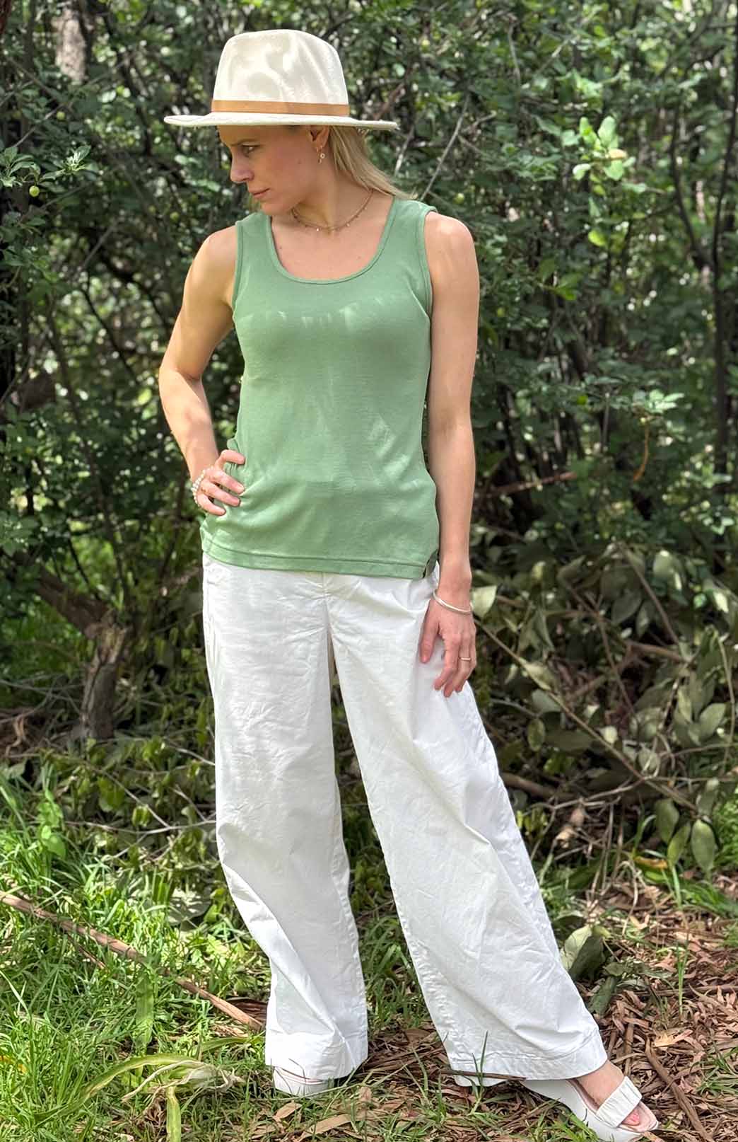 Matcha Green Women's Merino Wool Sleeveless Scoop Neck Top