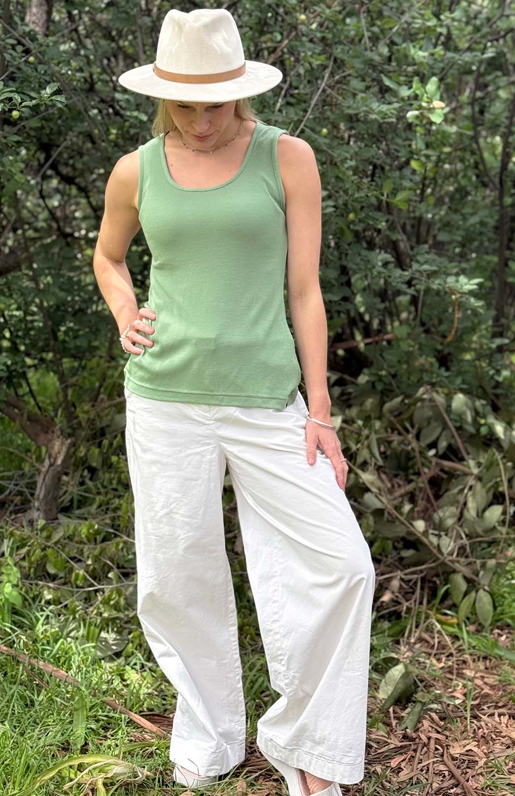 Matcha Green Women's Merino Wool Sleeveless Scoop Neck Top