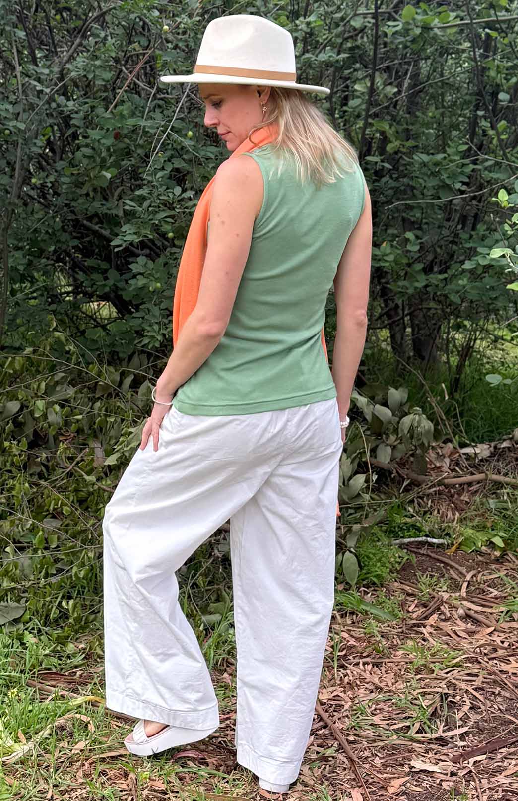 Matcha Green Women's Merino Wool Sleeveless Scoop Neck Top