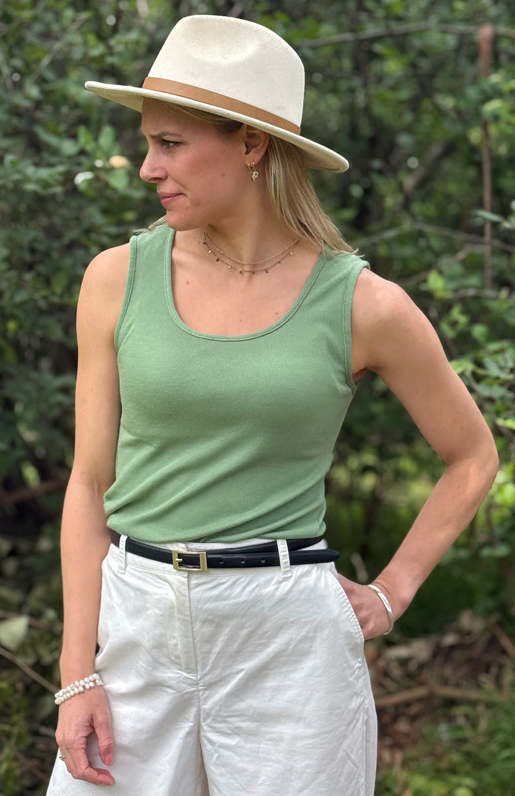 Matcha Green Women's Merino Wool Sleeveless Scoop Neck Top