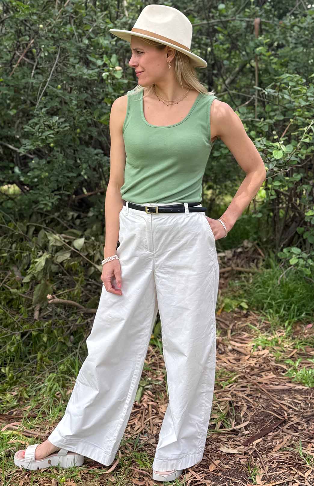 Matcha Green Women's Merino Wool Sleeveless Scoop Neck Top