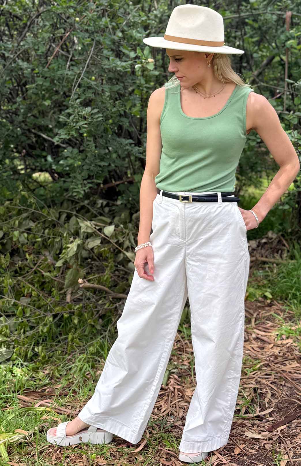 Matcha Green Women's Merino Wool Sleeveless Scoop Neck Top