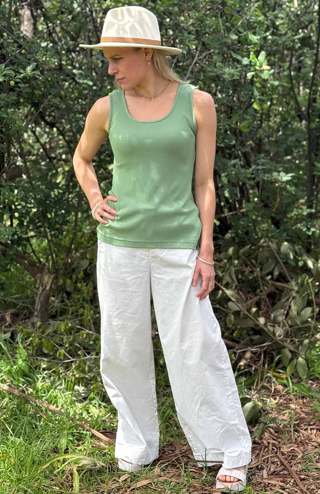 Matcha Green Women's Merino Wool Sleeveless Scoop Neck Top