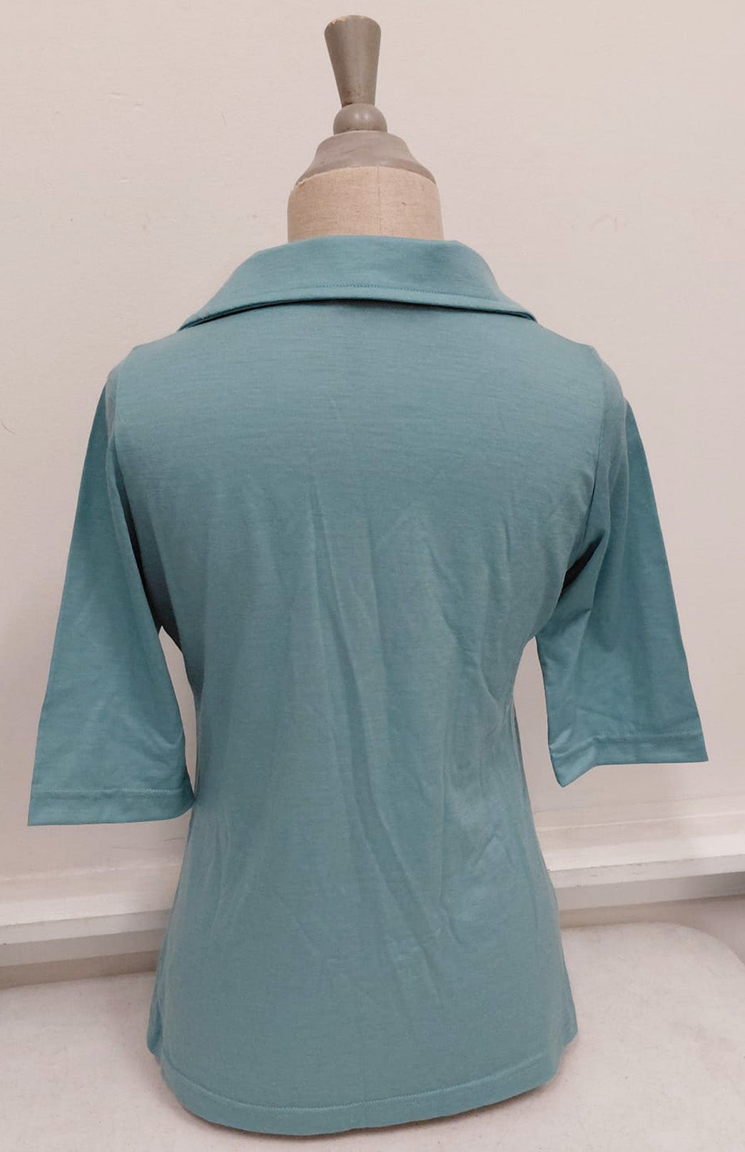 Spearmint Women's Merino Wool Collared 7/8 Sleeve Top with Buttons