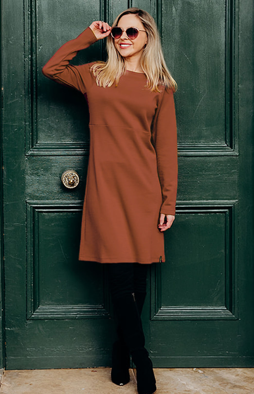 Cinnamon Women's Merino Wool Straight Dress with Long Sleeves
