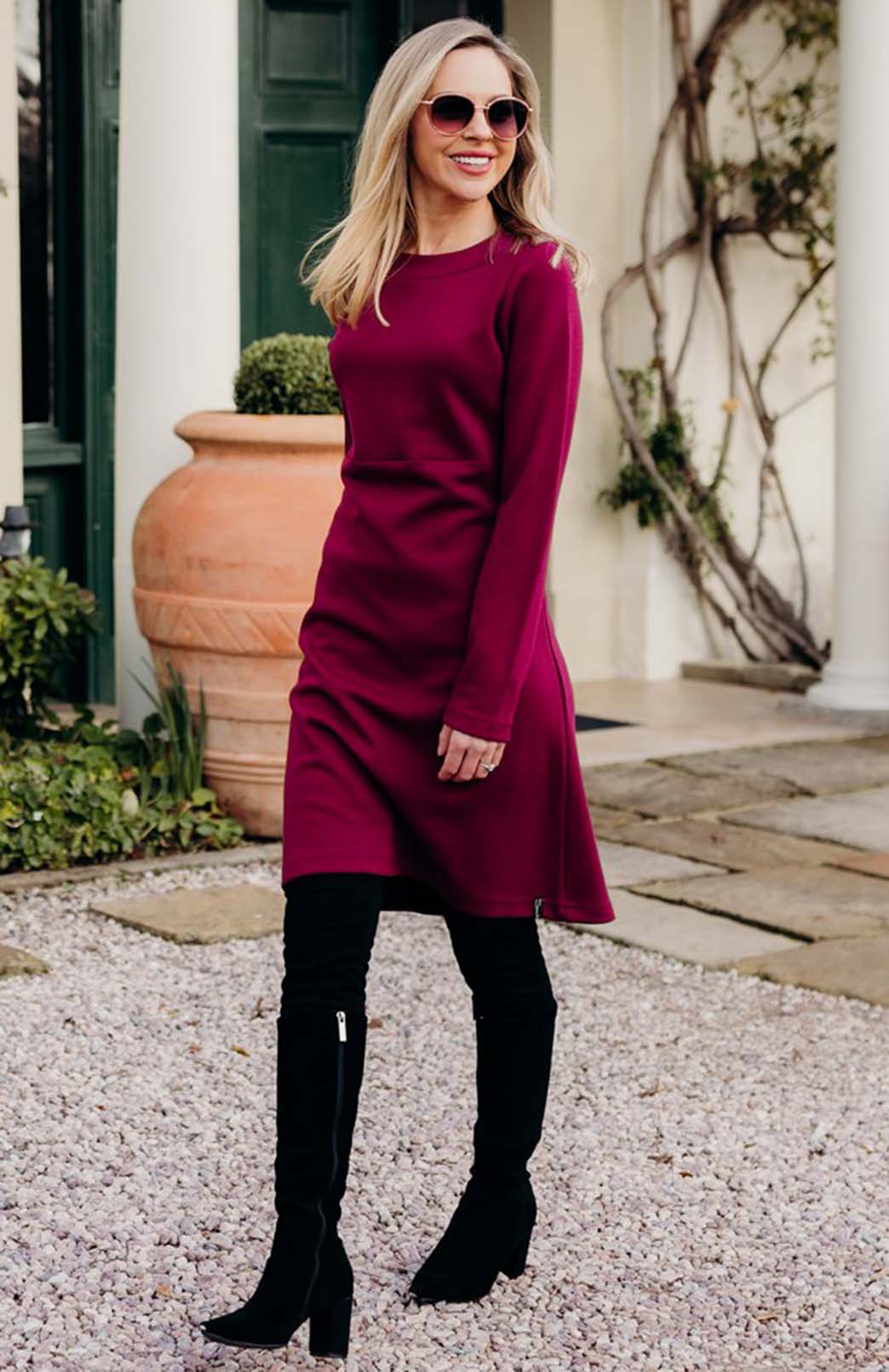 Sascha Dress - Ponte Women's Merino Wool Straight Dress with Long Sleeves
