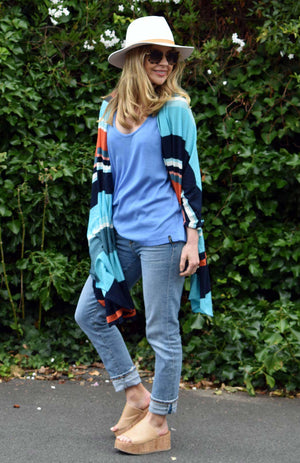 Aqua Navy & Orange Stripe