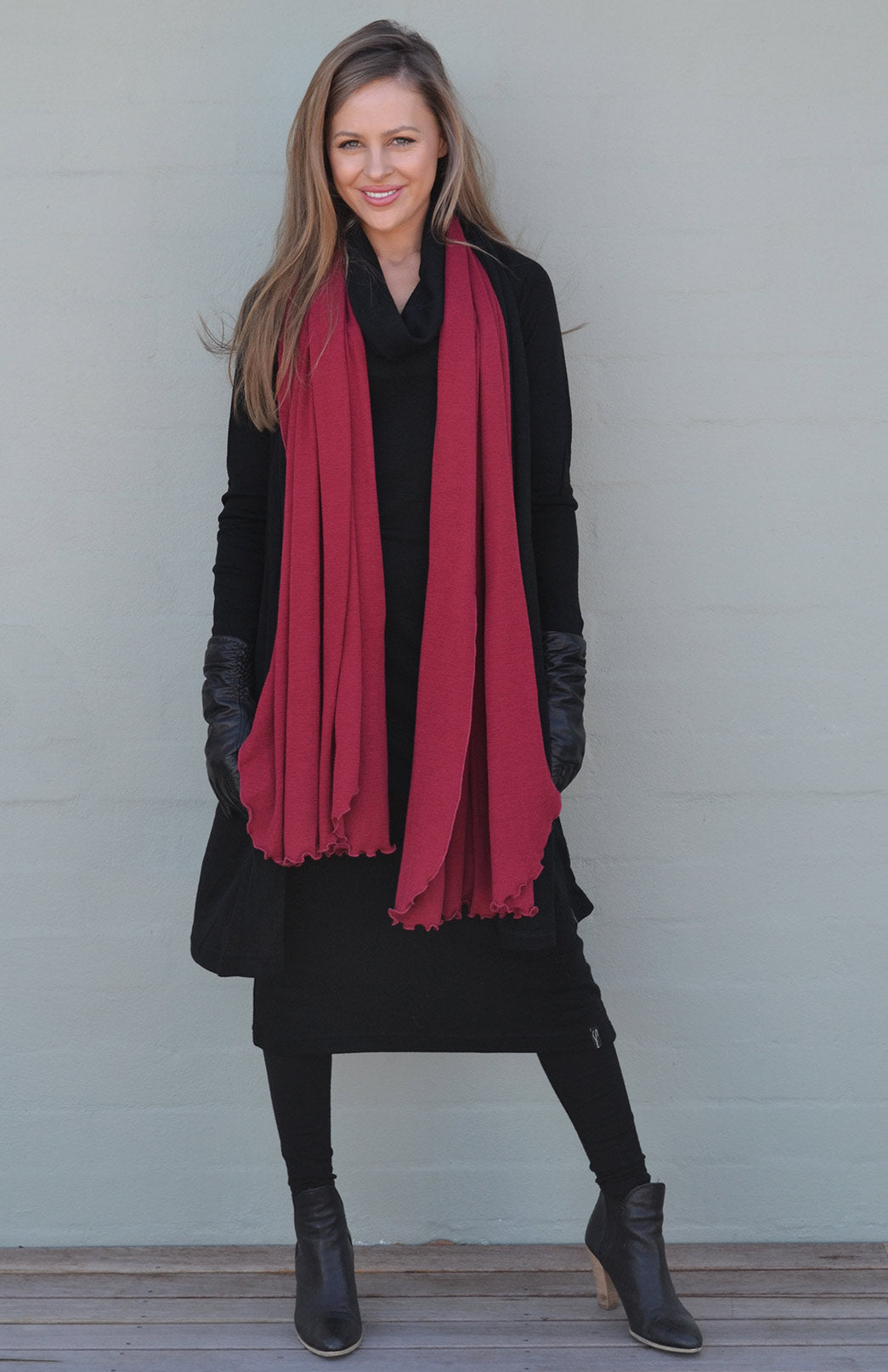 Burgundy Red Women's Merino Wool Plain Scarf