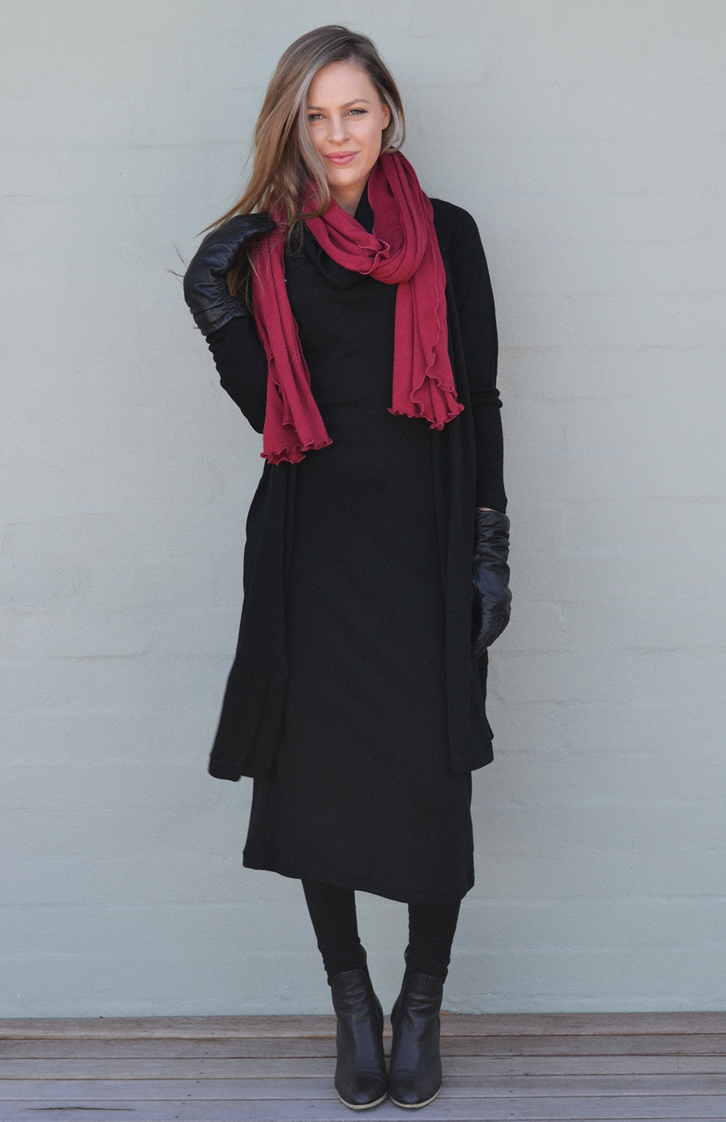 Burgundy Red Women's Merino Wool Plain Scarf