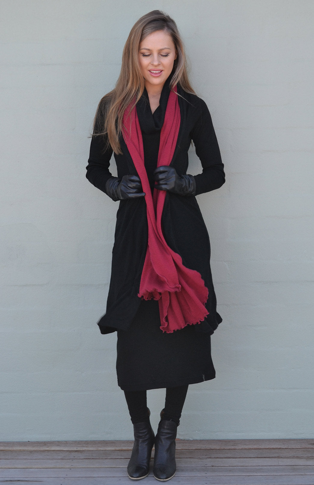 Burgundy Red Women's Merino Wool Plain Scarf