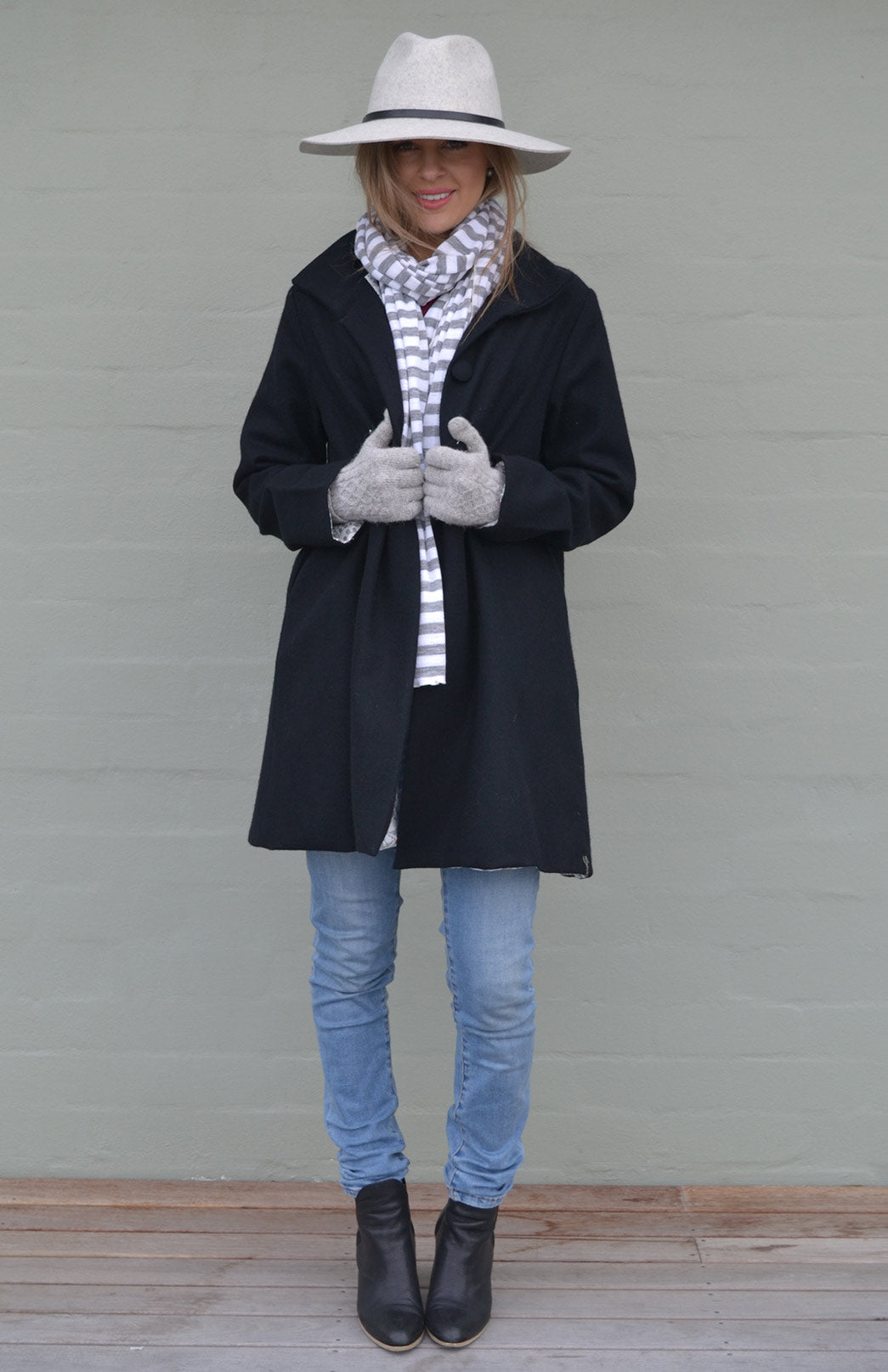 Grey Marl and Ivory Stripe Women's Merino Wool Luxury Scarf