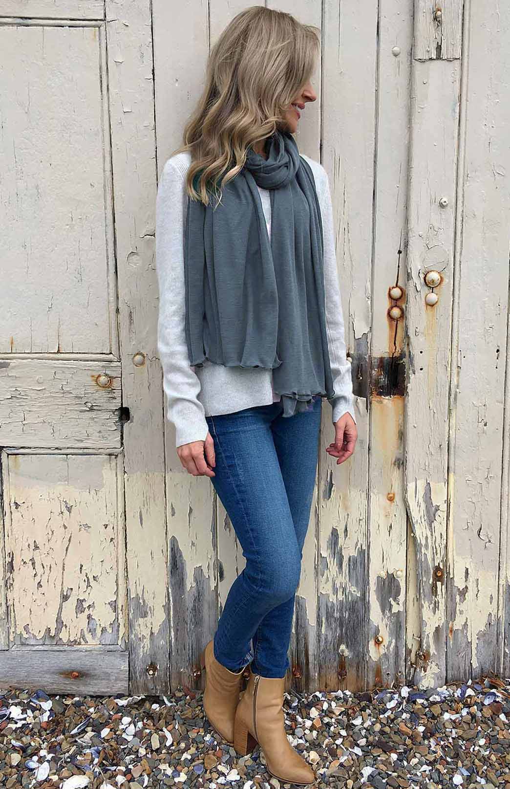 Slate Grey Women's Merino Wool Luxury Scarf