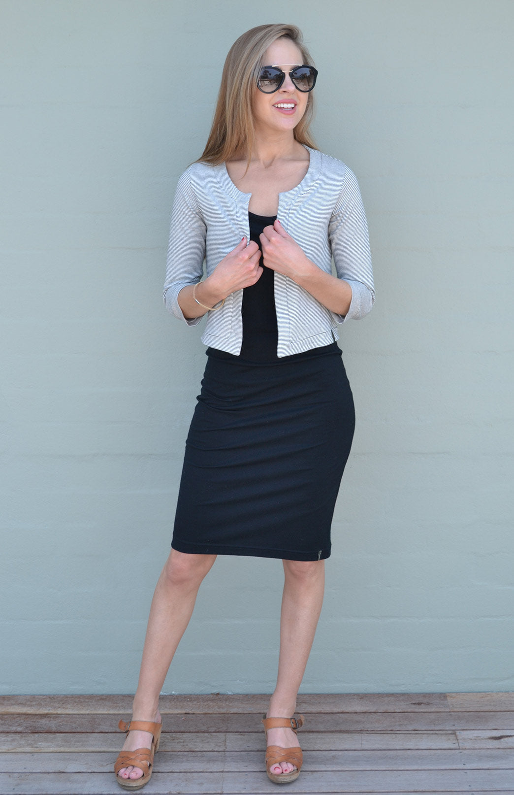 Fine Black and White Stripe Women&#39;s Organic Cotton Crop Coco Jacket

