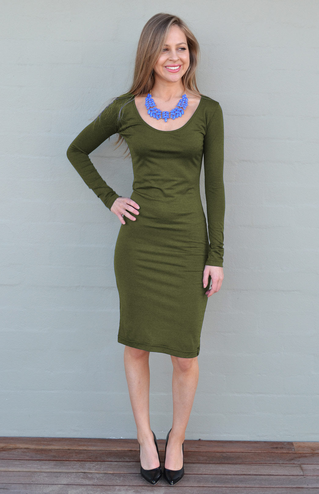 Pre Loved: Scoop Neck Dress (size 10) Women&#39;s Merino Wool Long Sleeve Scoop Neck Dress

