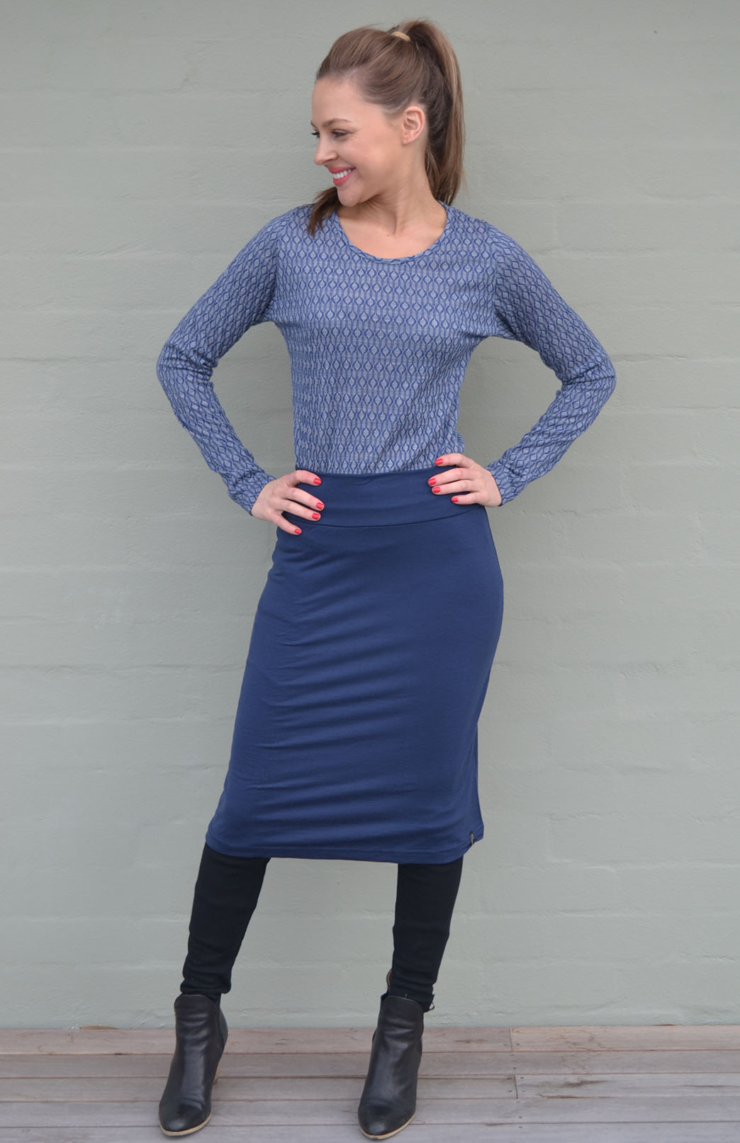 Indigo Blue Women's Merino Wool A-Line Skirt