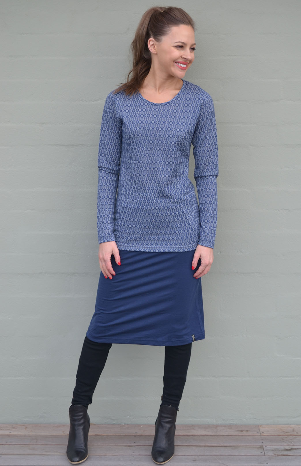 Indigo Blue Women's Merino Wool A-Line Skirt