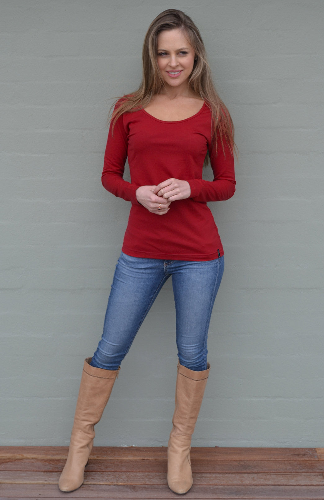 Chilli Red Women's Merino Wool Long Sleeve Fashion &amp; Layering Top