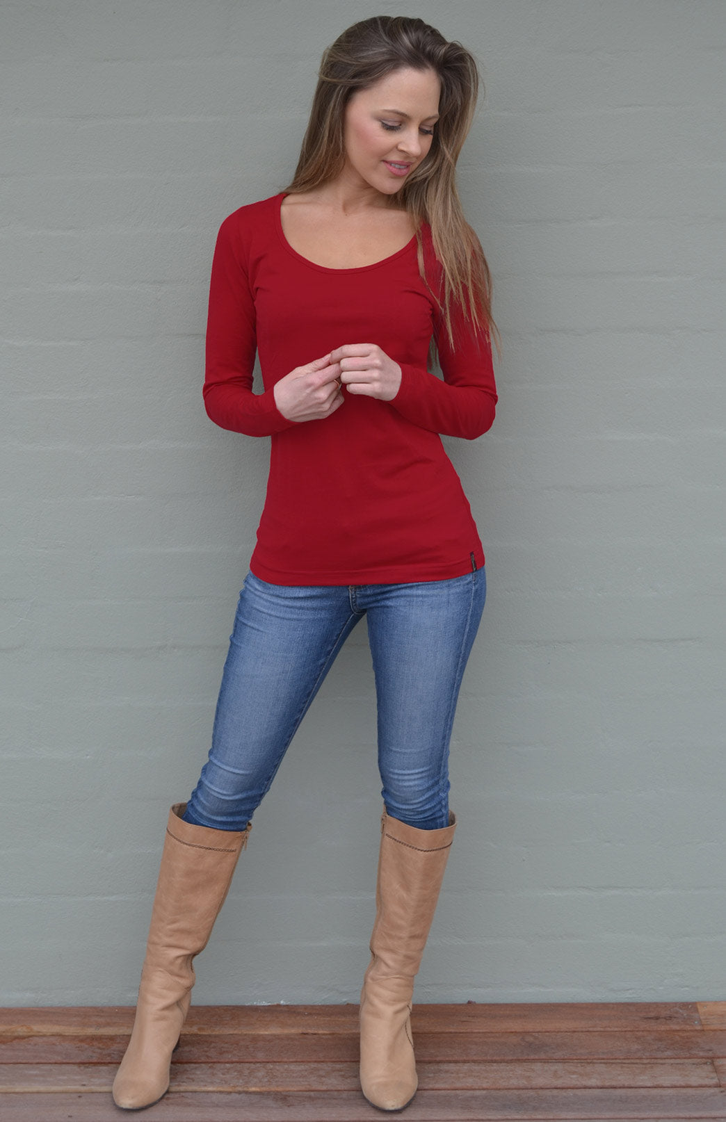 Chilli Red Women's Merino Wool Long Sleeve Fashion &amp; Layering Top