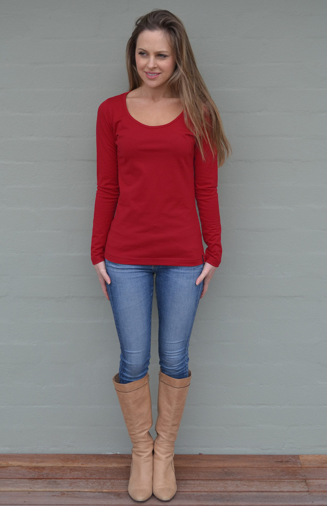 Chilli Red Women's Merino Wool Long Sleeve Fashion &amp; Layering Top
