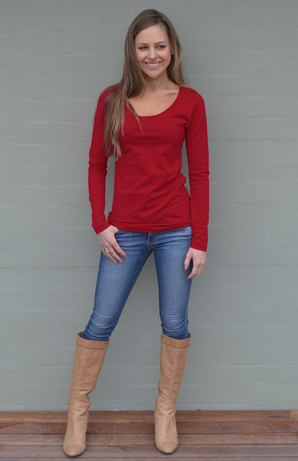 Chilli Red Women's Merino Wool Long Sleeve Fashion &amp; Layering Top
