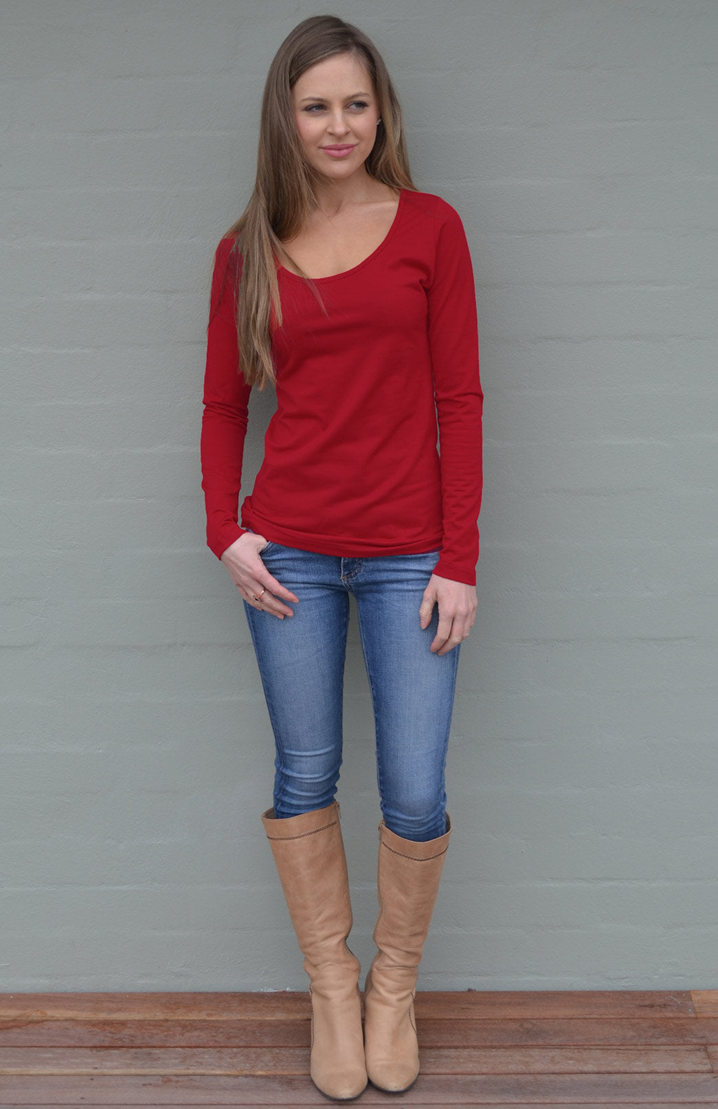Chilli Red Women's Merino Wool Long Sleeve Fashion &amp; Layering Top