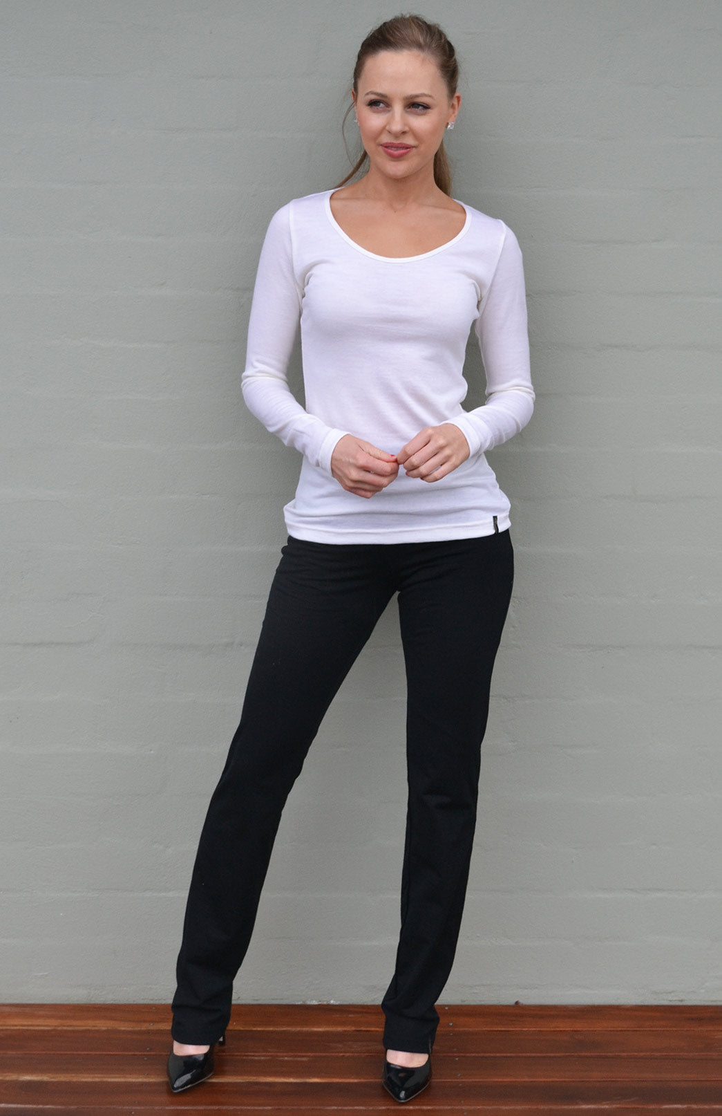 Ivory Women's Merino Wool Long Sleeve Fashion &amp; Layering Top