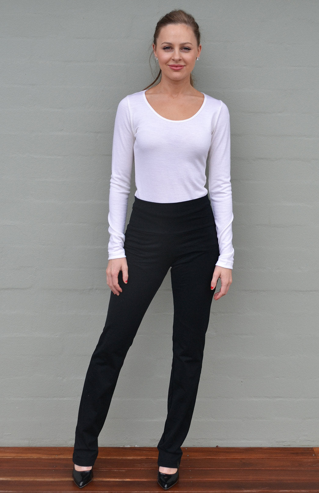 Black Women's Merino Wool Straight Leg Pants
