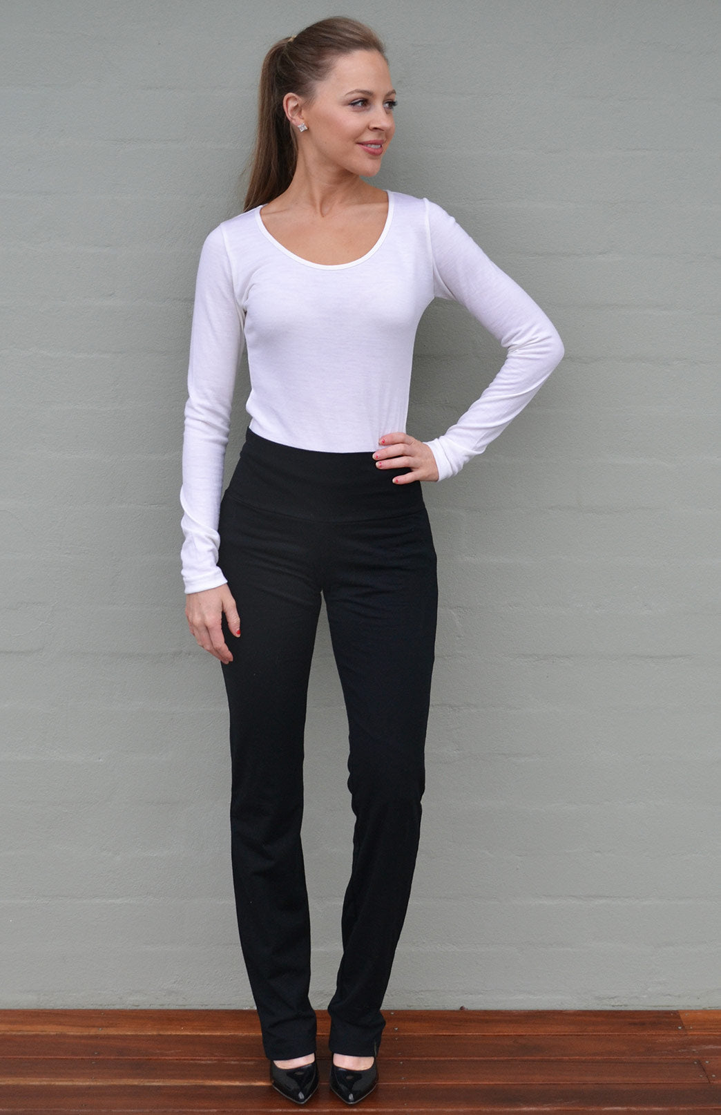 Black Women's Merino Wool Straight Leg Pants