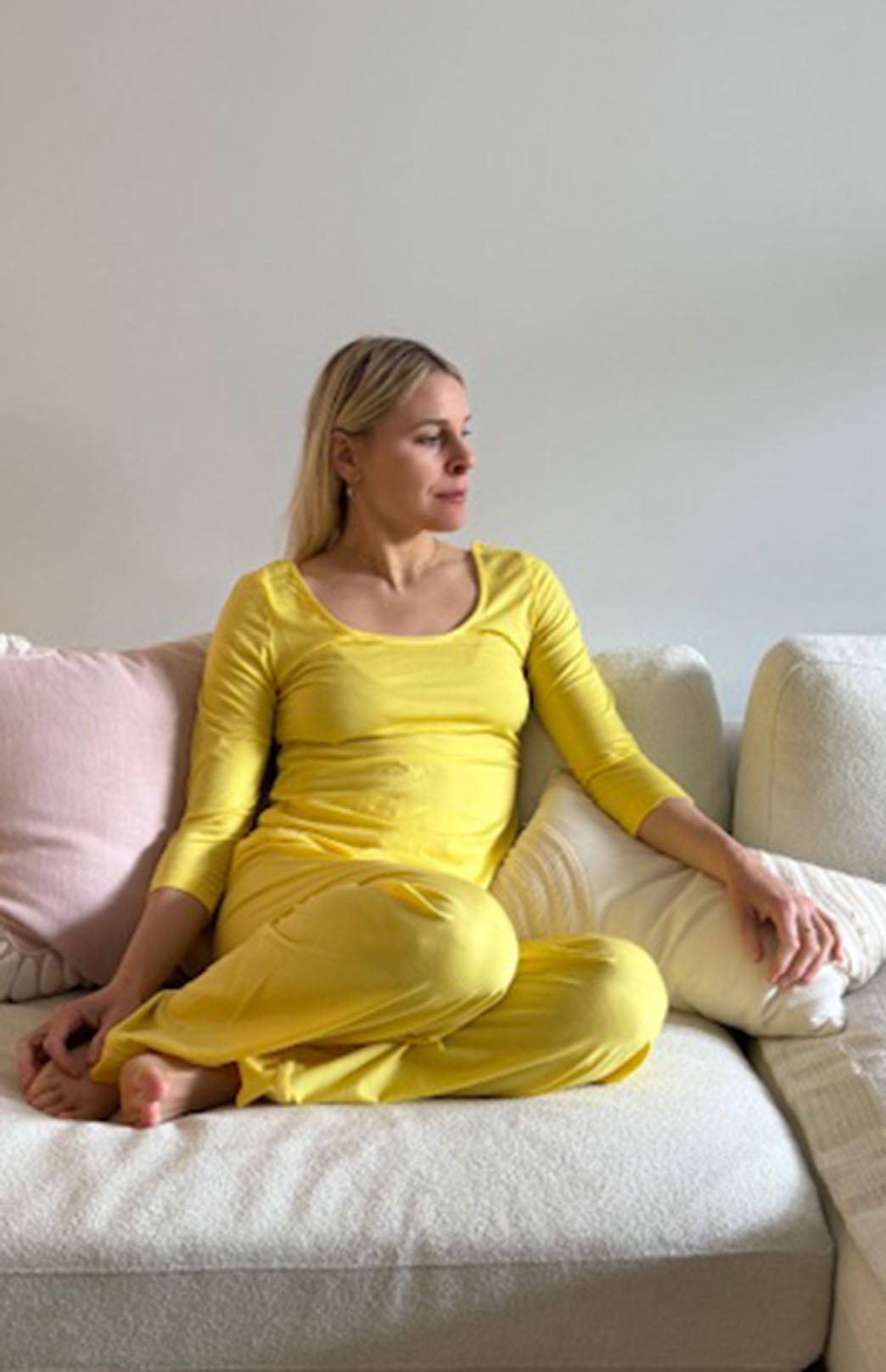 Lemon Zest Yellow Merino Wool Long Pyjama Pants with Piping