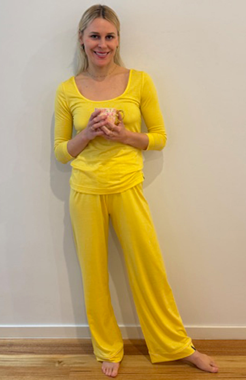 Lemon Zest Yellow Women's Super Scoop Neck Top and Long Pants Merino Wool Pyjama Set