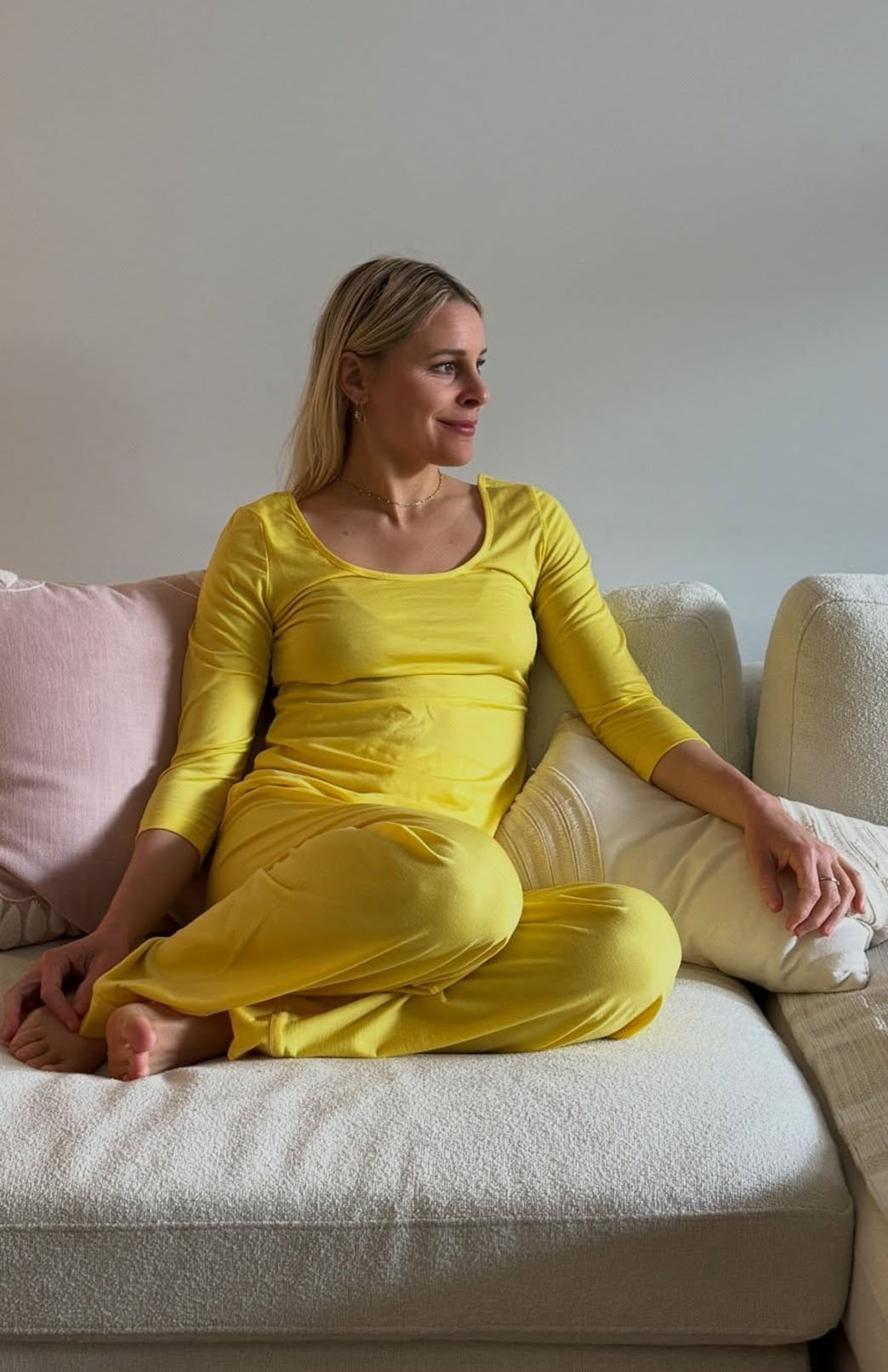 Lemon Zest Yellow Women's Super Scoop Neck Top and Long Pants Merino Wool Pyjama Set