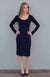 Navy Blue Women&#39;s Merino Wool Long Sleeved Scoop Neck Dress
