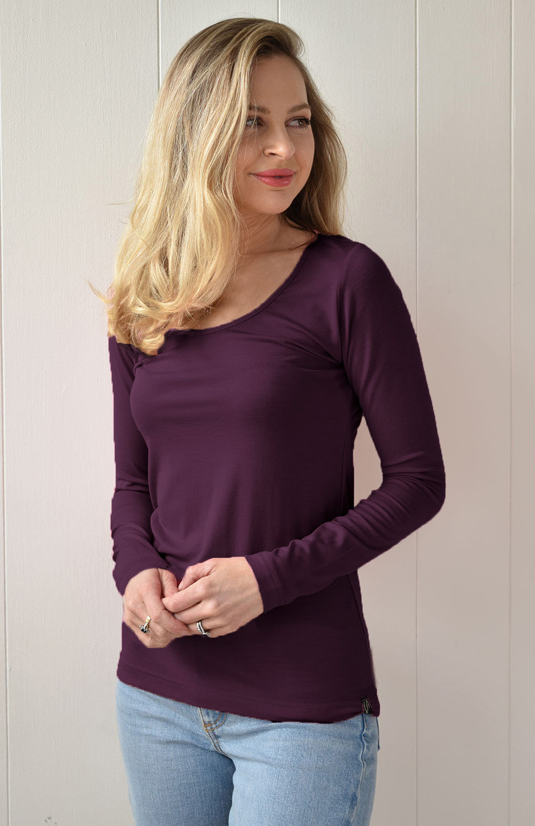 Mulberry Purple Women's Merino Wool Long Sleeve Fashion &amp; Layering Top