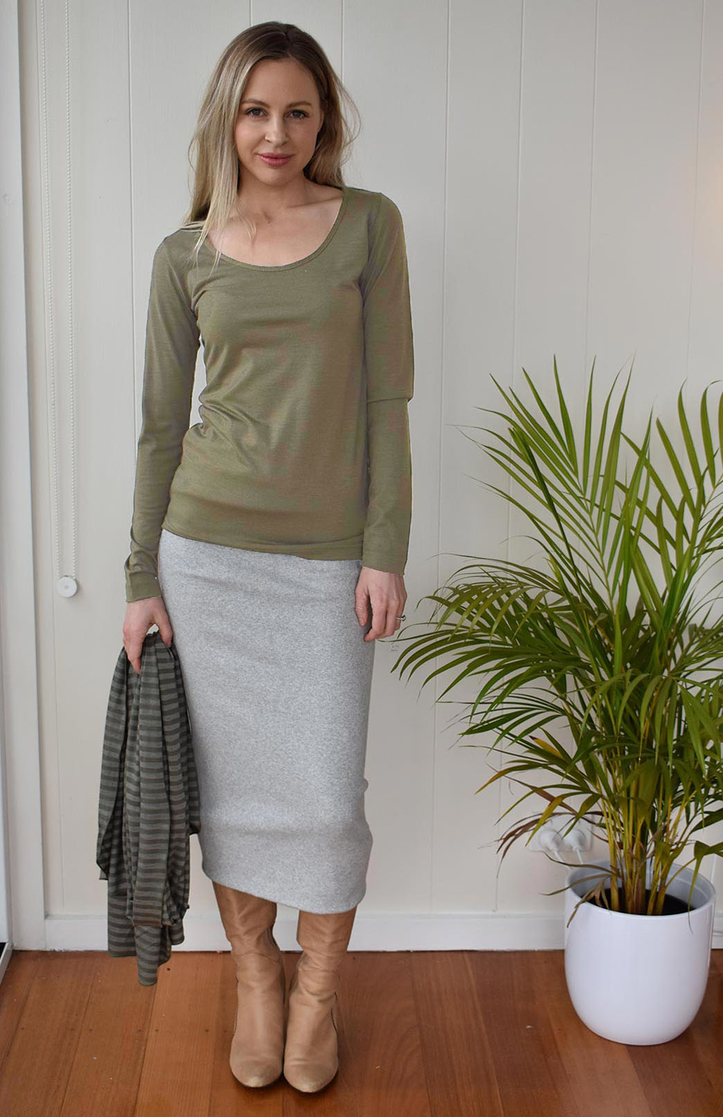 Gum Tree Green Women's Merino Wool Long Sleeve Fashion &amp;amp; Layering Top
