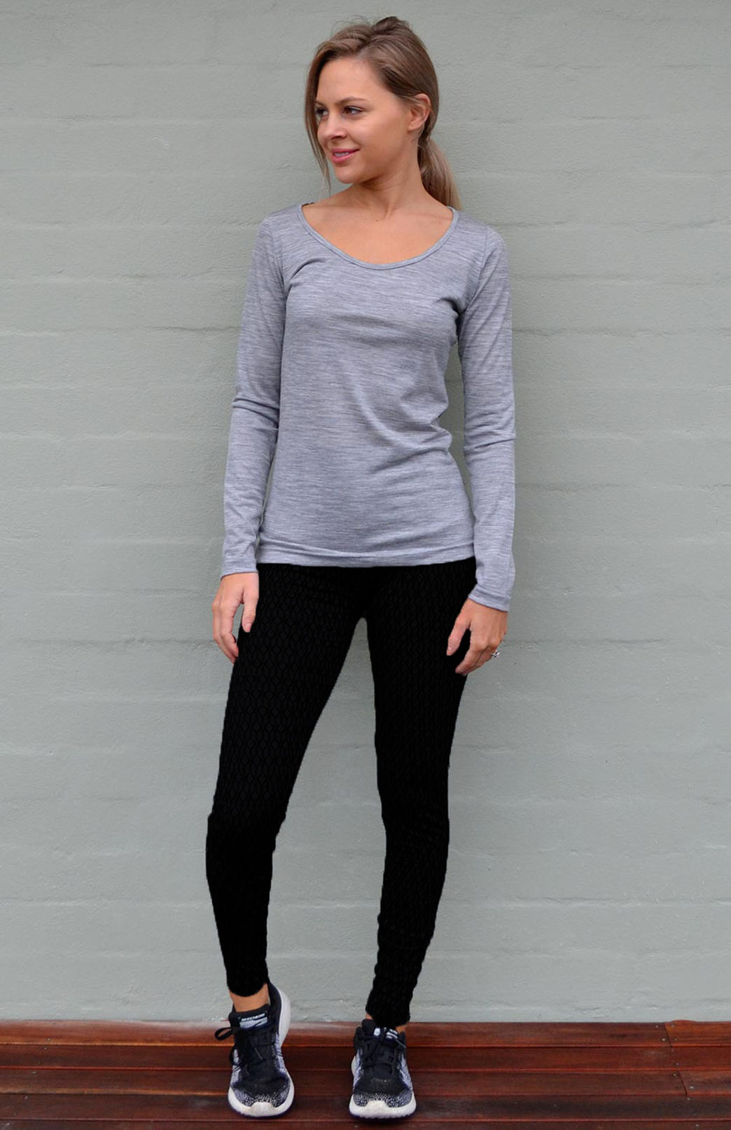 Light Grey Marl (Lightweight 170gsm) Women's Merino Wool Long Sleeve Fashion &amp; Layering Top