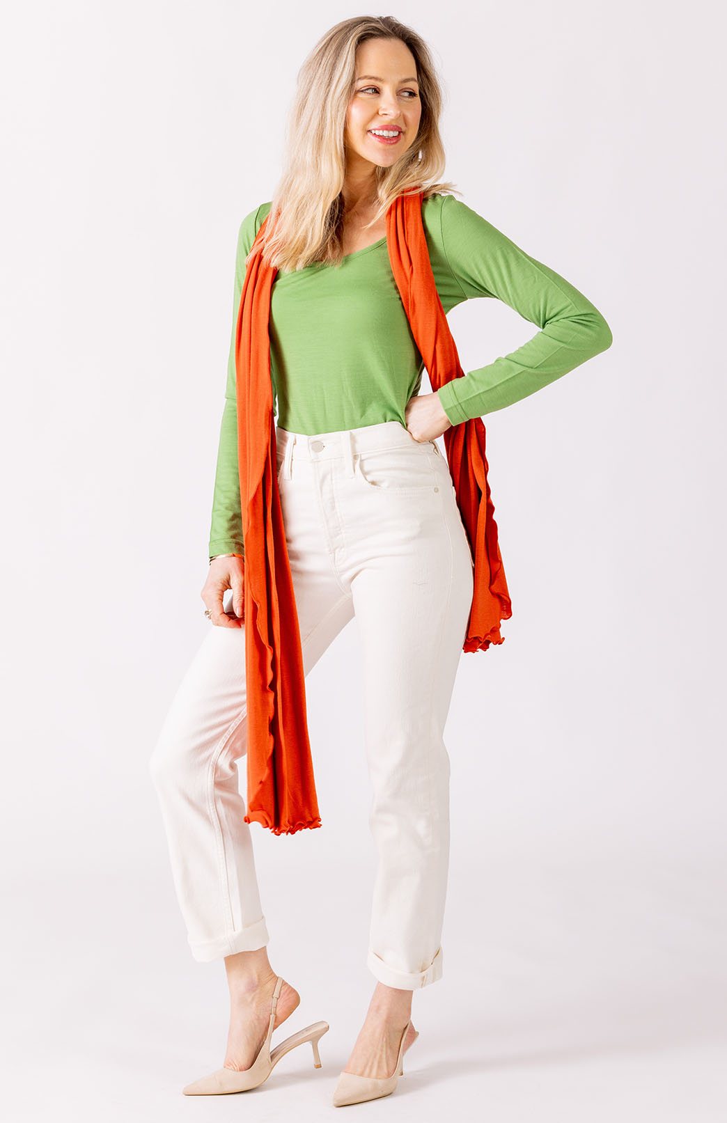 Pistachio Green Women's Merino Wool Long Sleeve Fashion &amp; Layering Top