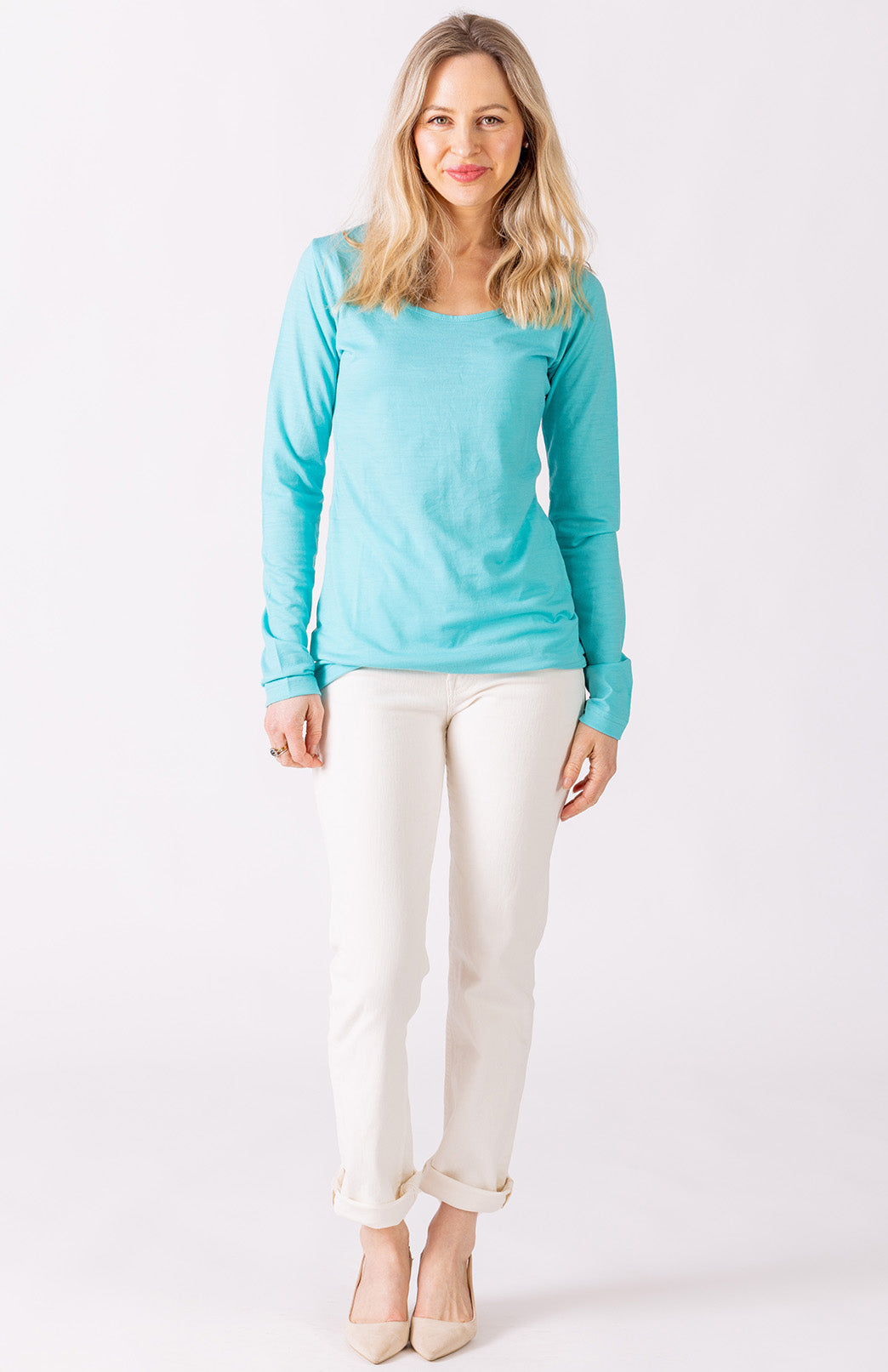 Turquoise Women's Merino Wool Long Sleeve Fashion &amp; Layering Top