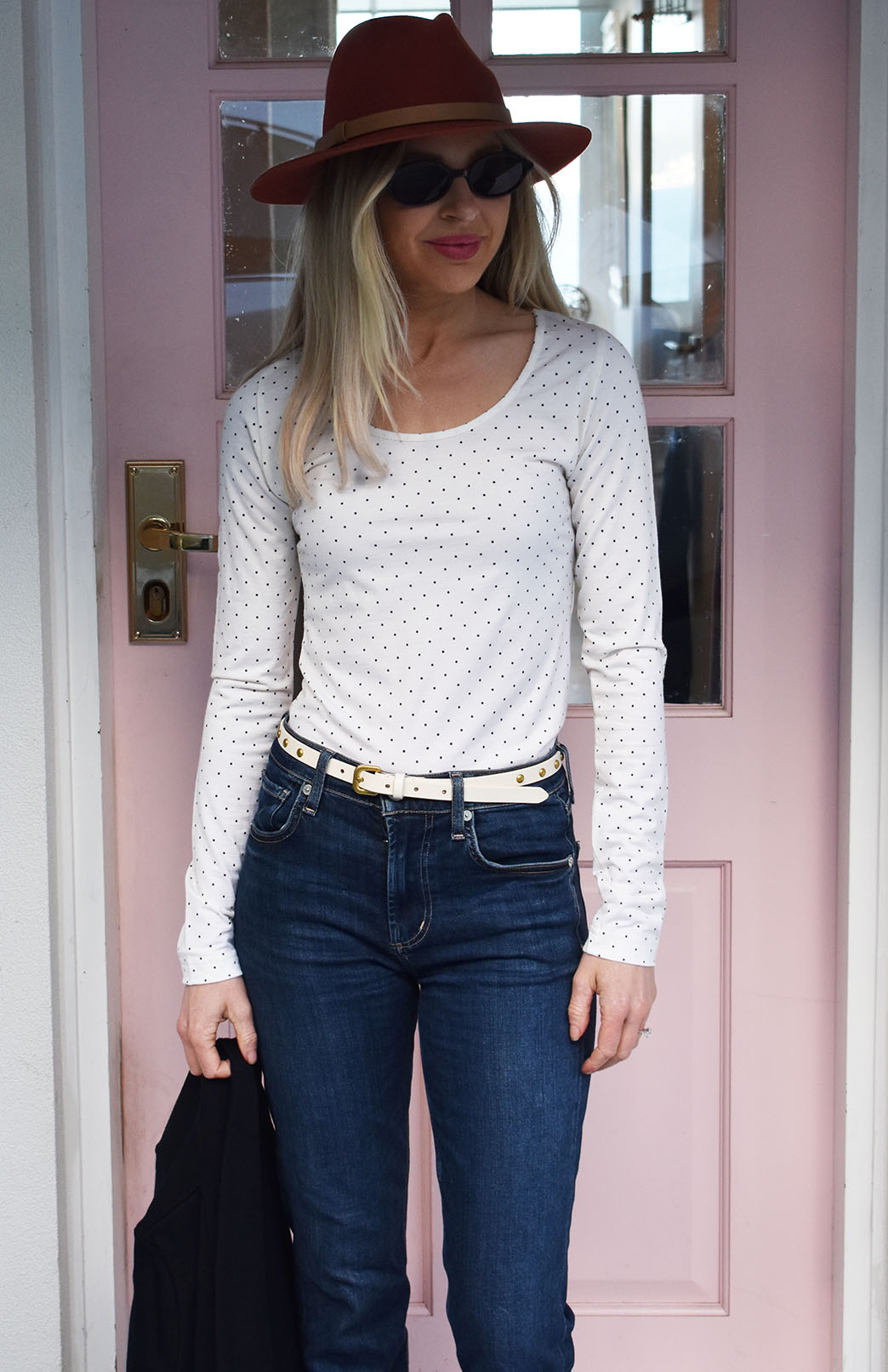 Vintage Ivory & Black Spot Women's Merino Wool Long Sleeve Fashion &amp; Layering Top