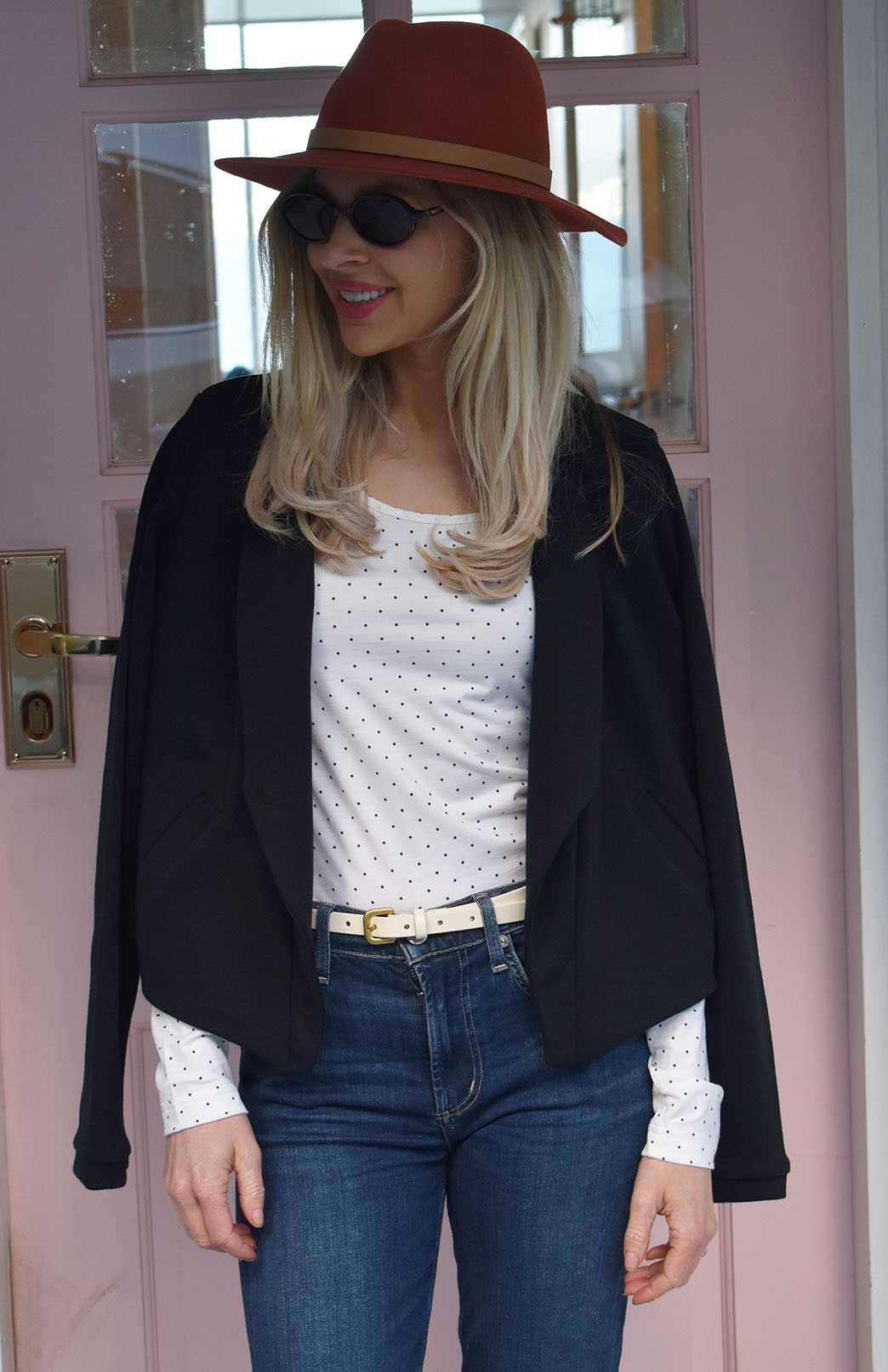 Vintage Ivory & Black Spot Women's Merino Wool Long Sleeve Fashion &amp; Layering Top