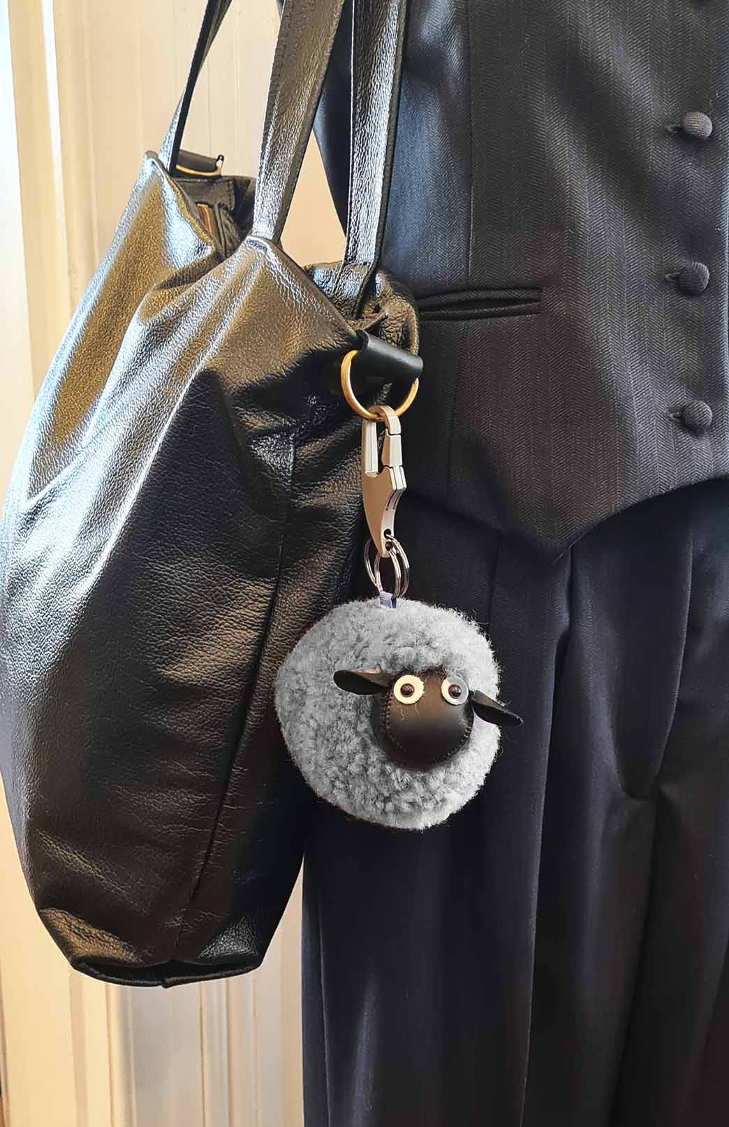 Grey Sheepskin Keyring/Bag Tag