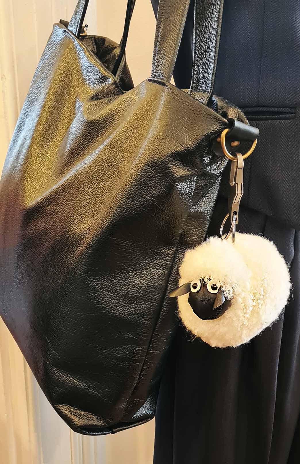 Ivory Sheepskin Keyring/Bag Tag