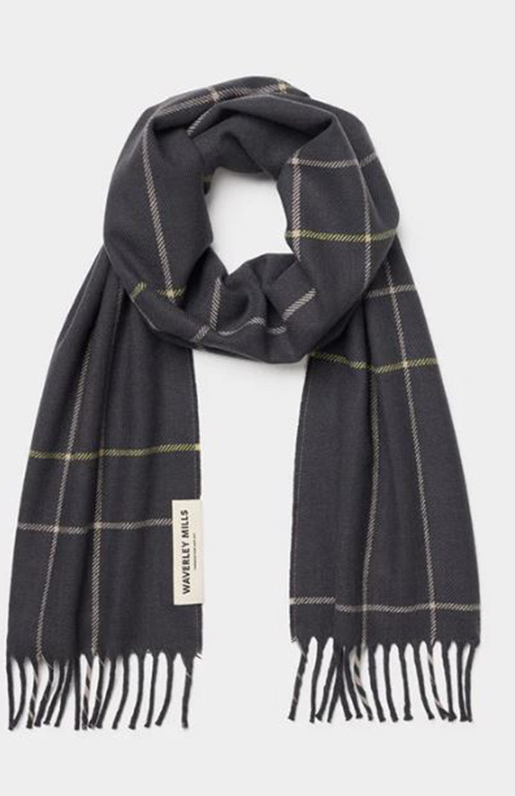 Charcoal and Ivory Check Waverly Mills Scarf 
