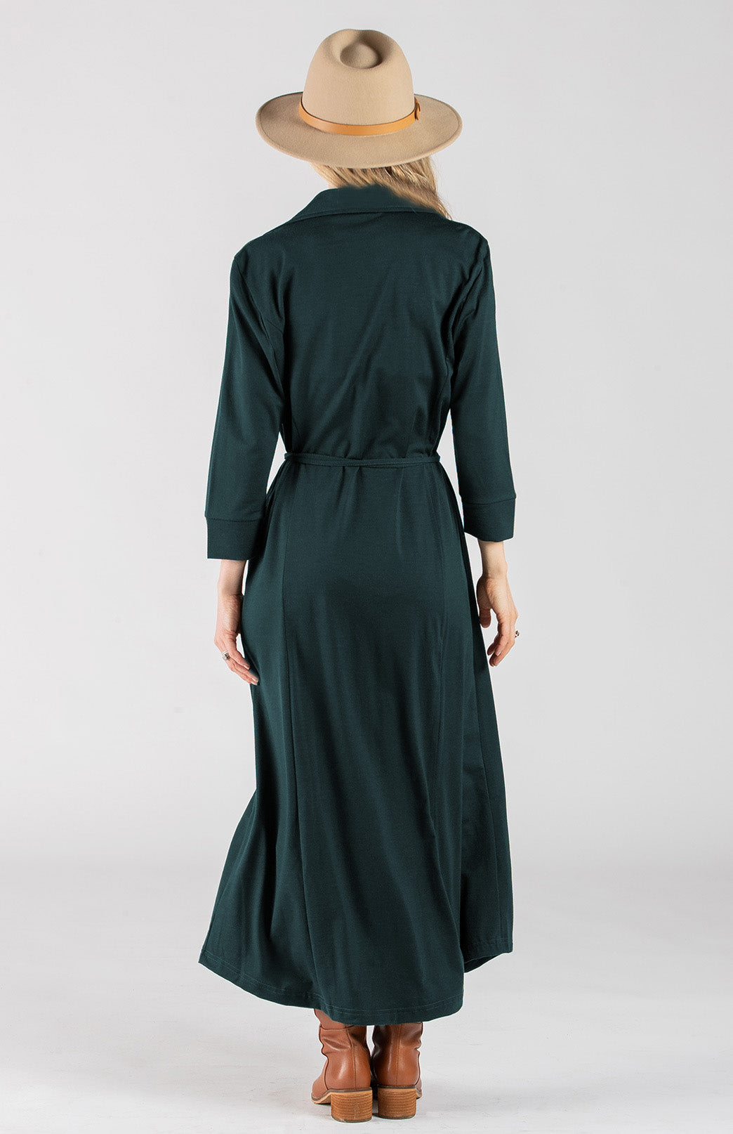 Deep Sea Green Women&#39;s Maxi Length Shirt Dress with waist tie
