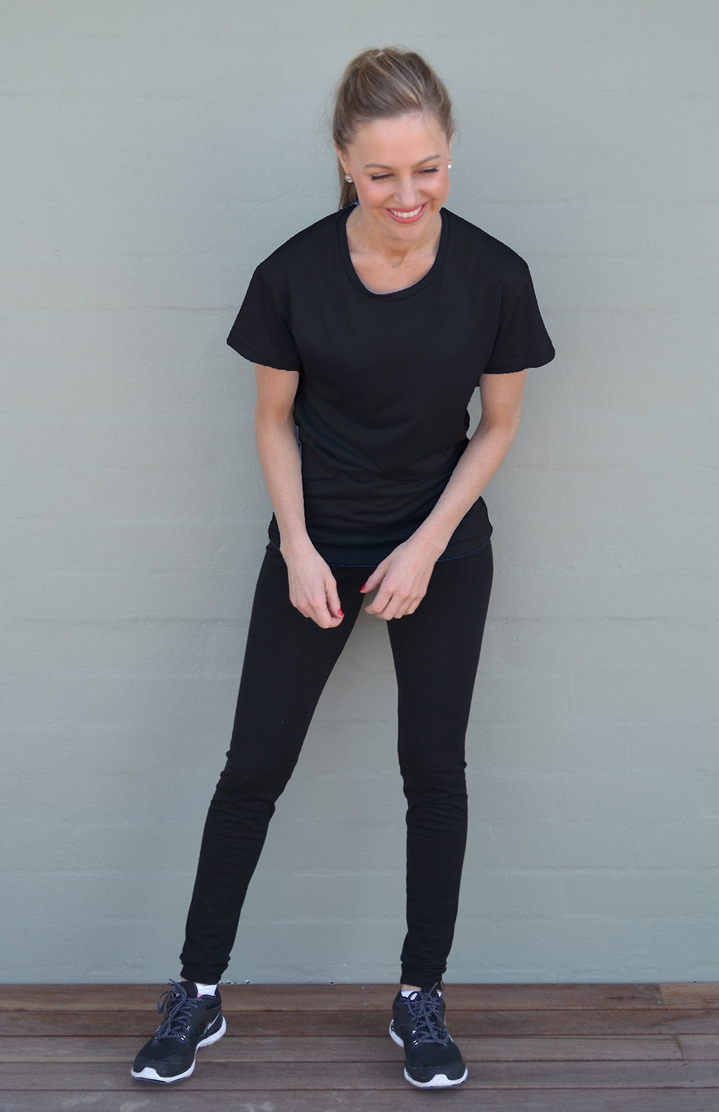 Black Women's Merino Wool Short Sleeved T-Shirt