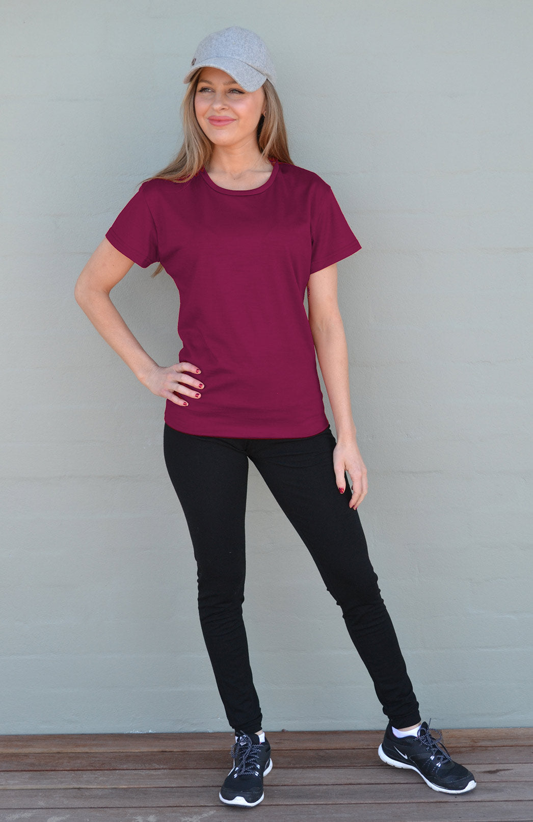 Magenta Women's Merino Wool Short Sleeved T-Shirt