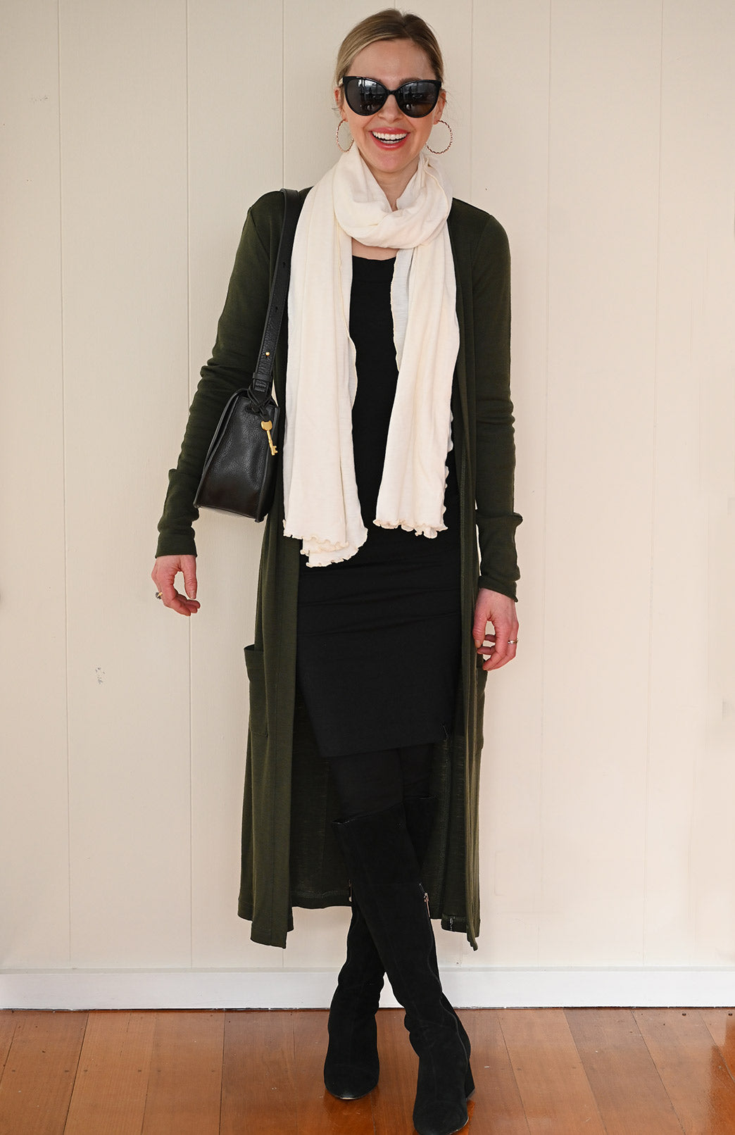 Kale Green Women's Slimline Long Cardigan with side pockets