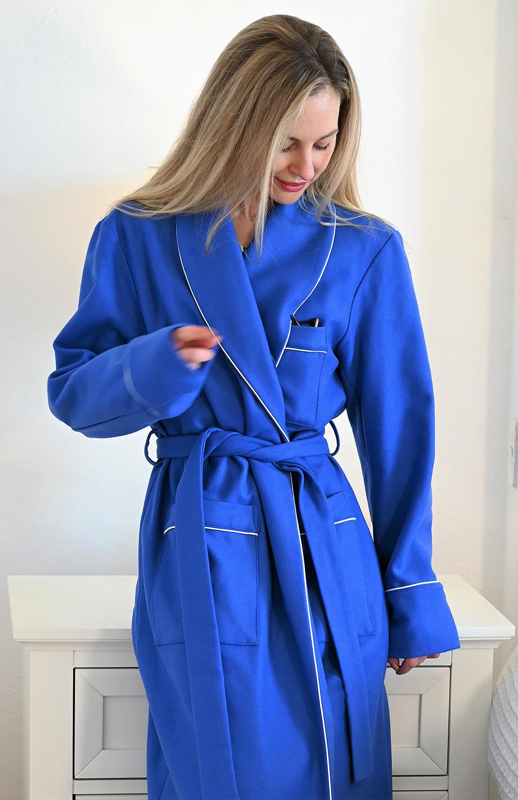 Azure Blue Wool &amp; Cashmere Blend Dressing Gown