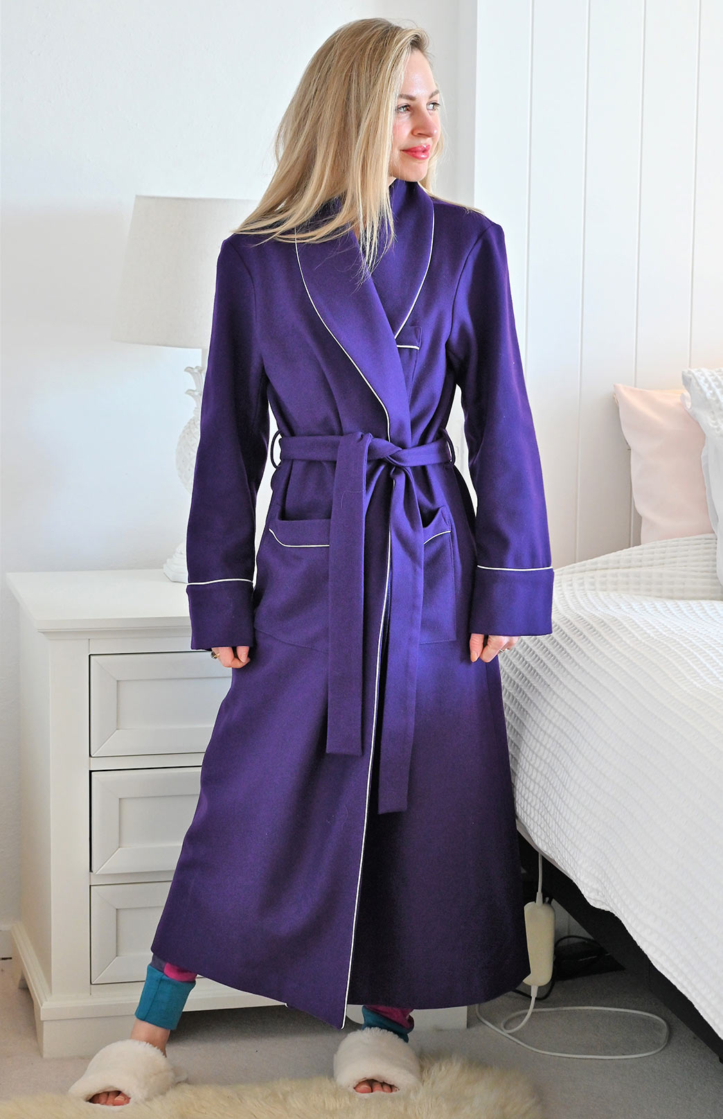 Royal Purple Wool &amp; Cashmere Blend Dressing Gown